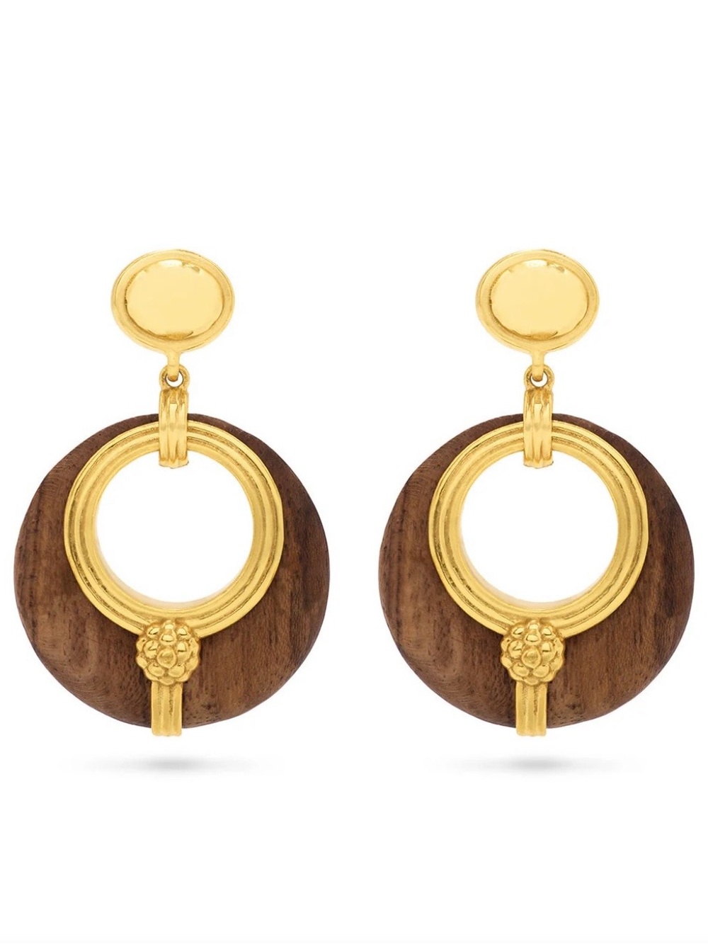 Capucine de Wulf Gold plated and teak wood Circle Drop Earrings - Women Jewelry